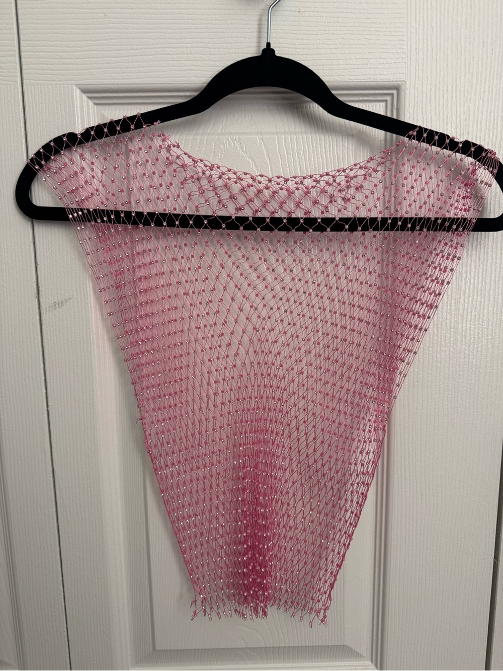 Pink Beaded Oversized Mesh Scarf